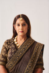 Saree with Stitched Blouse / Tissue Woven / Black / Ferdous / Dori/Hand Embroidery