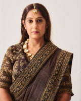 Saree with Stitched Blouse / Tissue Woven / Black / Ferdous / Dori/Hand Embroidery