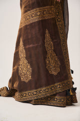 Saree with Stitched Blouse / Tissue Woven / Black / Ferdous / Dori/Hand Embroidery