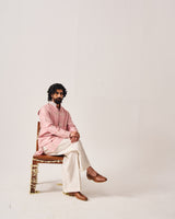 Kurta With Flare Pants and Bundi / Chanderi Woven / Pale Pink / Palm Reverie / Hand Embroidery