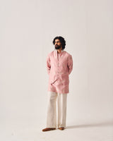 Kurta With Flare Pants and Bundi / Chanderi Woven / Pale Pink / Palm Reverie / Hand Embroidery