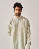 Kurta With Pants / Chanderi / Light Aqua / Paisley Bageecha / Dori/Hand Embroidery