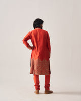 Kurta With Churidar Pants / Chanderi / Rust / Floral Dome / Dori Embroidery