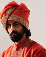 Kurta With Churidar Pants / Chanderi / Rust / Floral Dome / Dori Embroidery