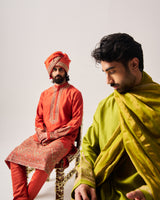 Kurta With Flare Pants / Chanderi / Leaf Green / Floral Dome / Dori Embroidery