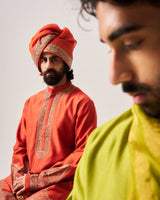 Kurta With Flare Pants / Chanderi / Leaf Green / Floral Dome / Dori Embroidery