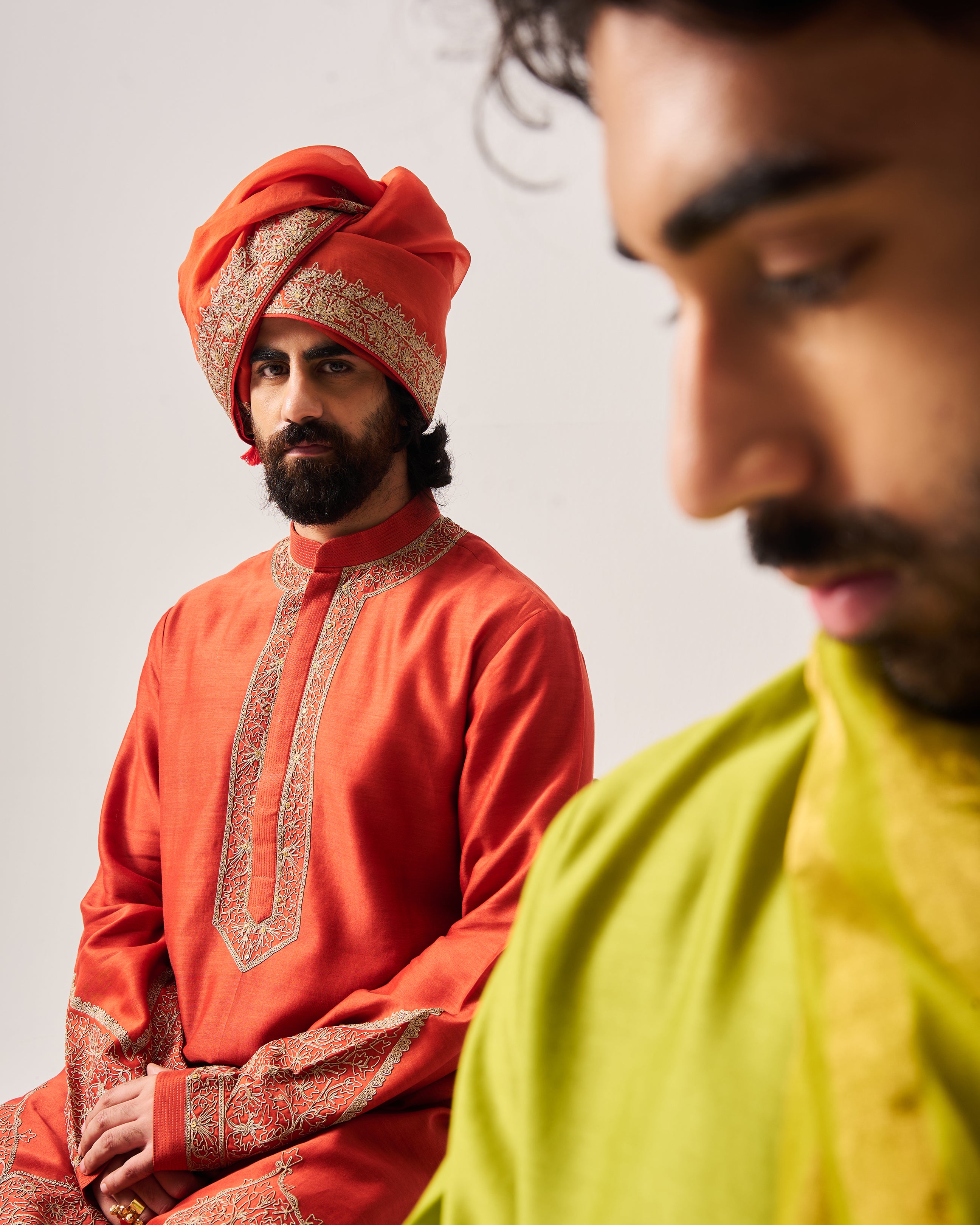 Kurta With Flare Pants / Chanderi / Leaf Green / Floral Dome / Dori Embroidery