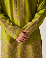 Kurta With Flare Pants / Chanderi / Leaf Green / Floral Dome / Dori Embroidery