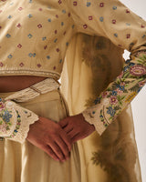 Lehenga with Blouse and Dupatta / Chanderi / Light Beige / Floral Abundance / Resham/Hand Embroidery