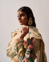 Lehenga with Blouse and Dupatta / Chanderi / Light Beige / Floral Abundance / Resham/Hand Embroidery