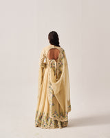 Lehenga with Blouse and Dupatta / Chanderi / Light Beige / Floral Abundance / Resham/Hand Embroidery