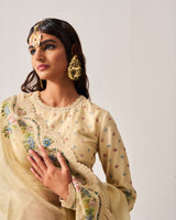 Lehenga with Blouse and Dupatta / Chanderi / Light Beige / Floral Abundance / Resham/Hand Embroidery