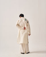 Kurta With Flare Pants / Chanderi / Ivory / Monochrome Garden / Hand Paint