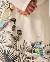 Kurta With Flare Pants / Chanderi / Ivory / Monochrome Garden / Hand Paint