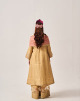 Angrakha Anarkali with Flare Pants and Dupatta / Tissue Woven / Beige / Golden Bloom / Dori/Hand Embroidery