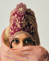 Angrakha Anarkali with Flare Pants and Dupatta / Tissue Woven / Beige / Golden Bloom / Dori/Hand Embroidery