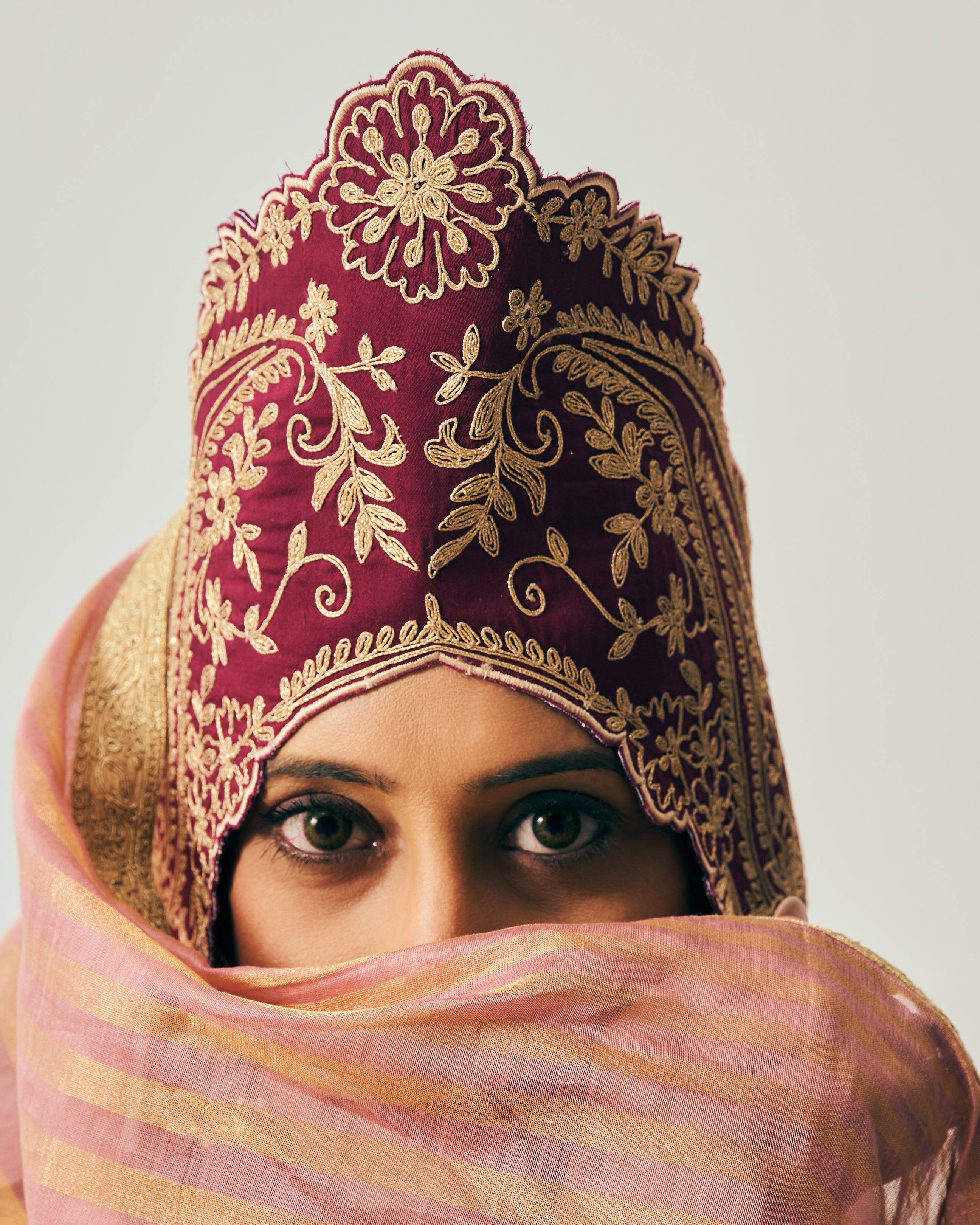 Angrakha Anarkali with Flare Pants and Dupatta / Tissue Woven / Beige / Golden Bloom / Dori/Hand Embroidery