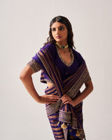 Saree with Stitched Blouse / Chanderi Woven / Purple / Stripes Saree / Dori/Hand Embroidery