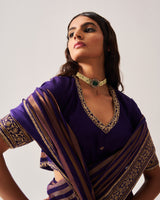 Saree with Stitched Blouse / Chanderi Woven / Purple / Stripes Saree / Dori/Hand Embroidery