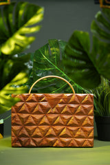 HAND CARVED TRIANGULAR PATTERN BAG WITH HALF ROUND HANDLE