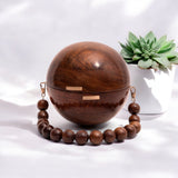 STYLISH GLOBE SOLID WOOD BAG WITH BEADED HANDLE