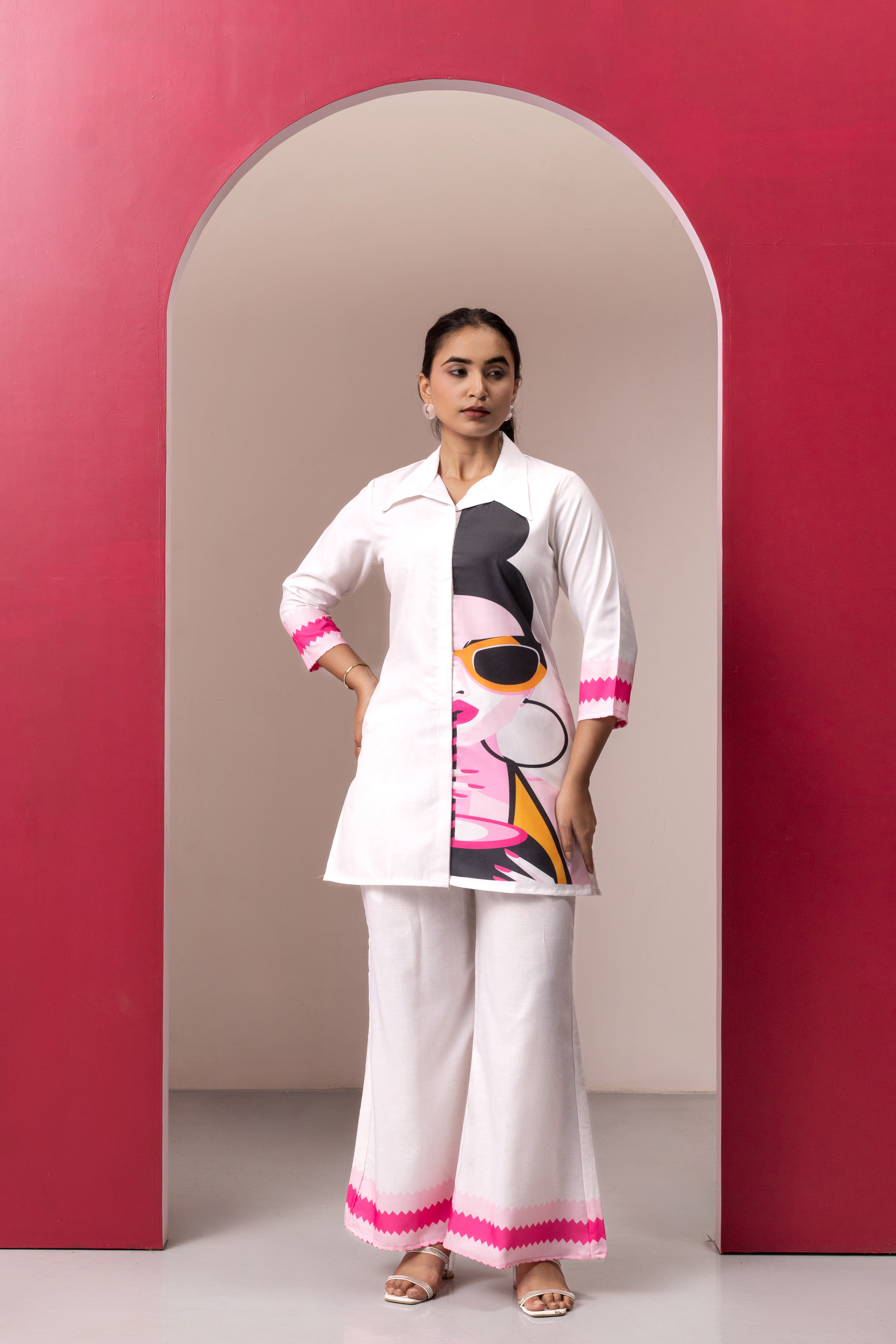 WHITE Abstract Printed Top With Palazzo