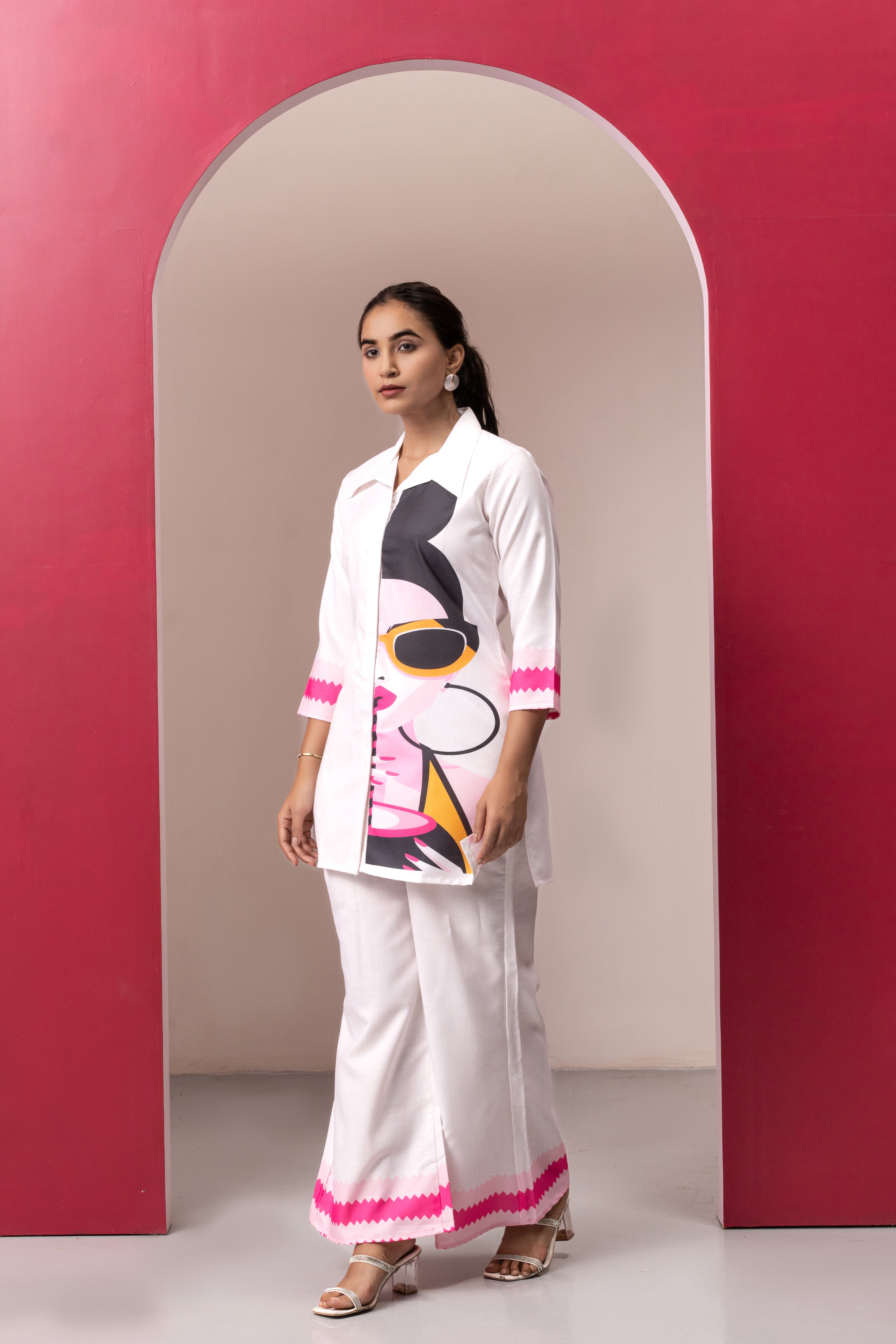 WHITE Abstract Printed Top With Palazzo