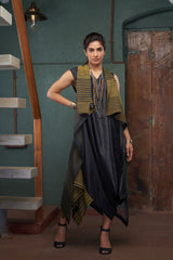 CHARCOAL SILK AND KHADI DRESS SET