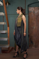 CHARCOAL SILK AND KHADI DRESS SET