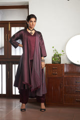 WINE SILK AND KHADI JACKET SET