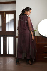WINE SILK AND KHADI JACKET SET
