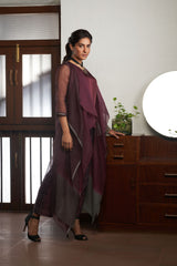 WINE SILK AND KHADI JACKET SET