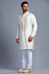 Ivory Cotton Embroidered Kurta