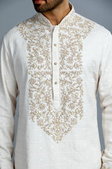 Ivory Cotton Embroidered Kurta