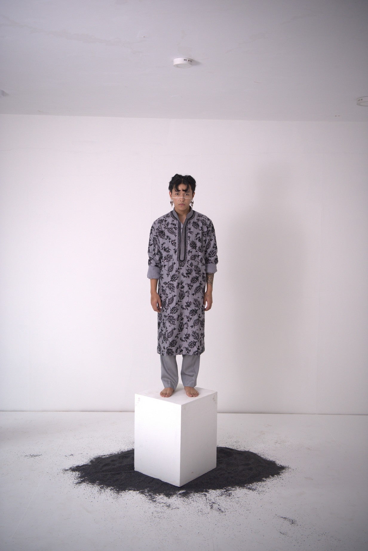 Chanderi Grey Wild Jacobean Kurta With Pants