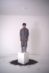 Chanderi Grey Wild Jacobean Kurta With Pants