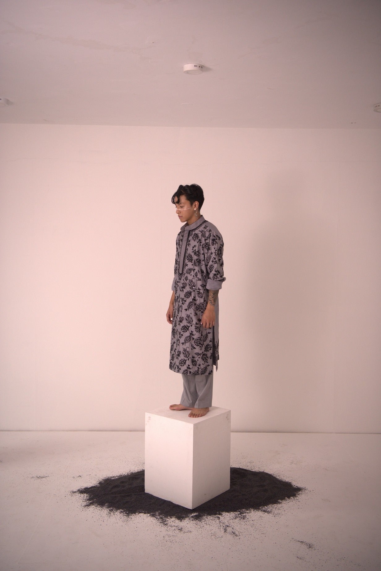 Chanderi Grey Wild Jacobean Kurta With Pants