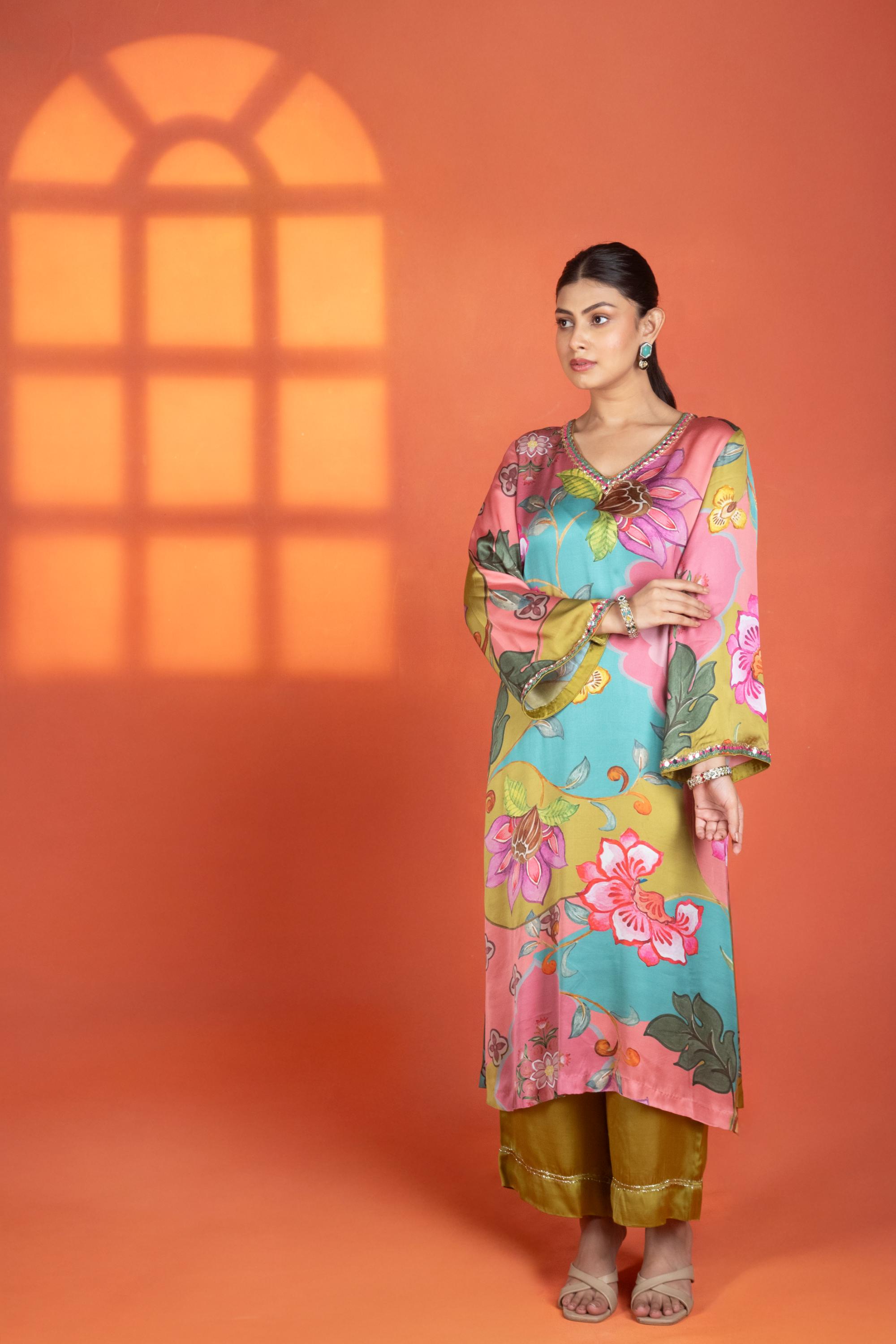 Multi-Color Floral Printed Kurta with Pants & Dupatta
