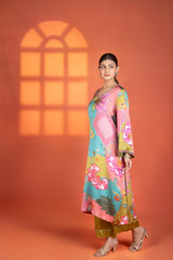 Multi-Color Floral Printed Kurta with Pants & Dupatta