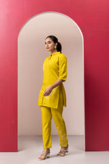 YELLOW EMBROIDERED COTTON TOP WITH TROUSERS