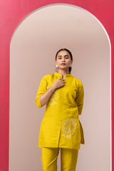 YELLOW EMBROIDERED COTTON TOP WITH TROUSERS