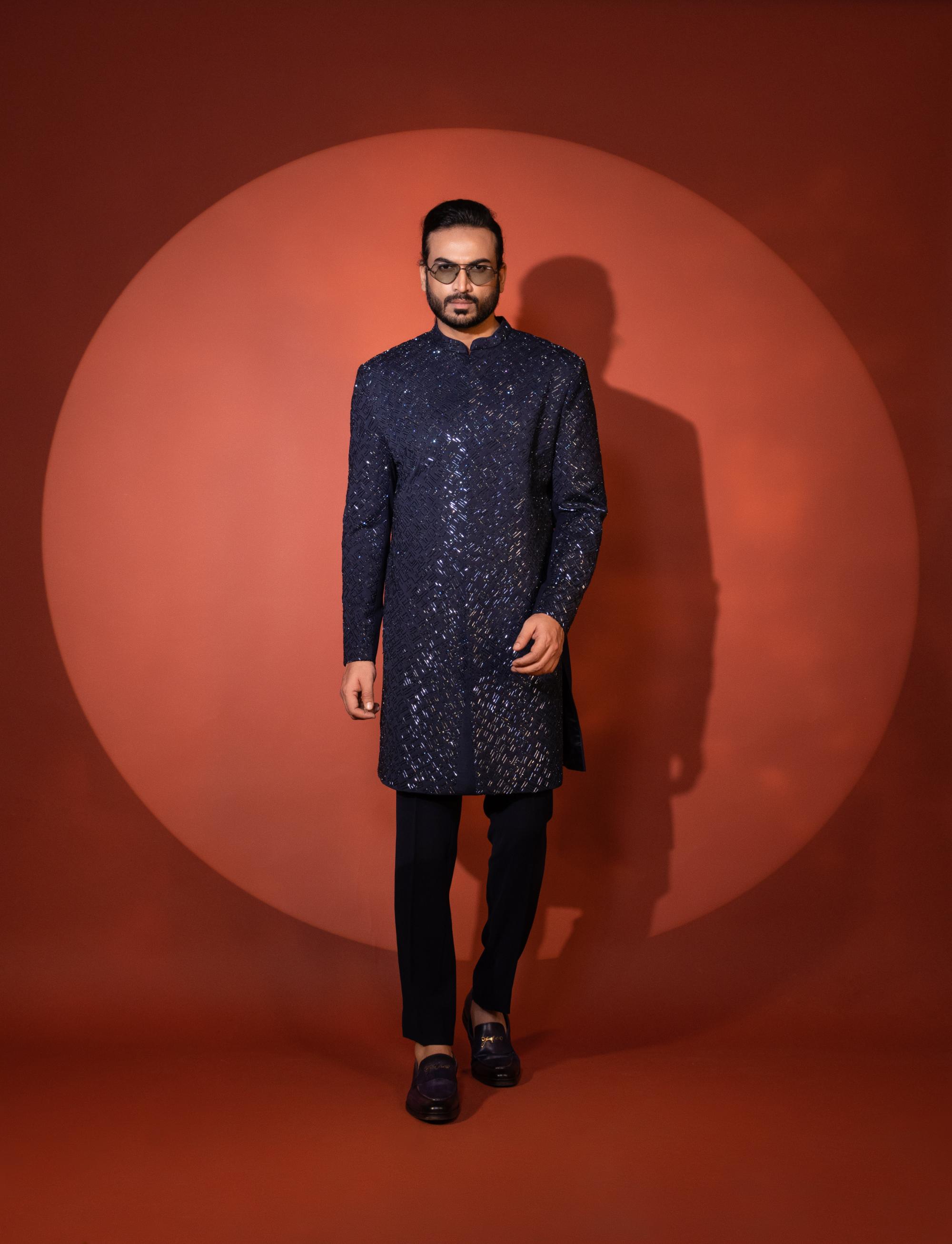 AZURE BLING NAVY BLUE ACHKAN SET