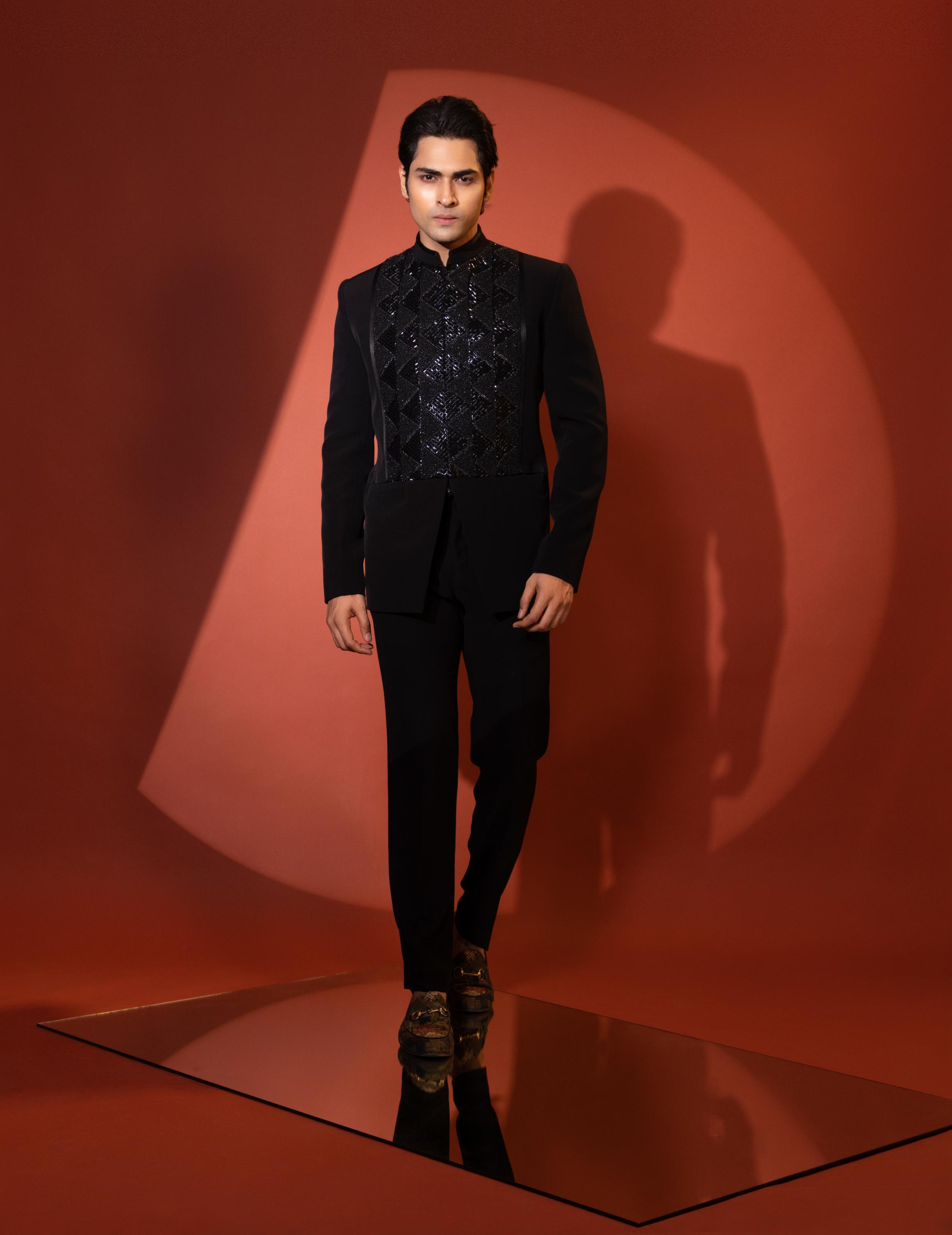 CHARCOAL BLACK BANDHGALA SET
