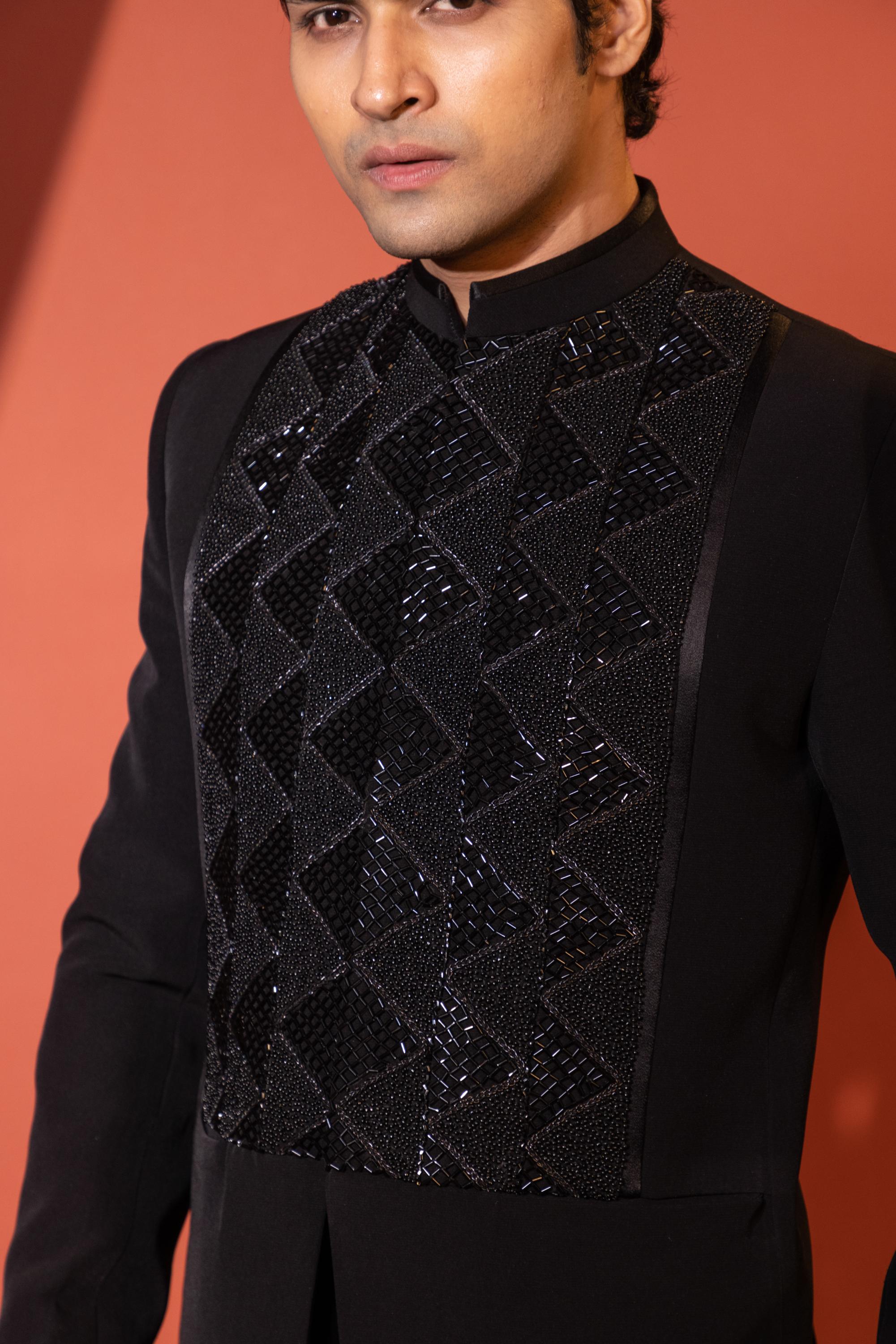 CHARCOAL BLACK BANDHGALA SET