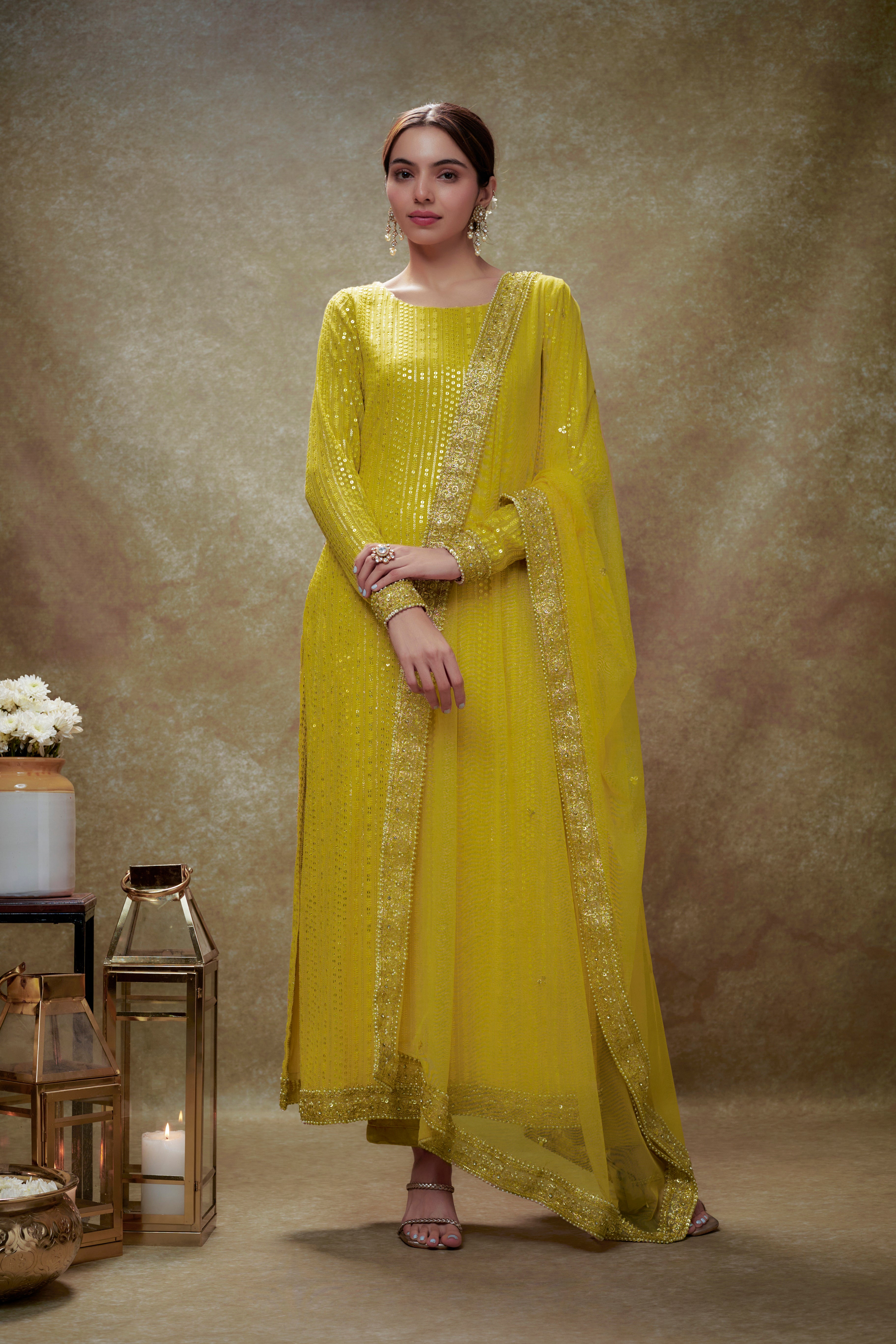 Haldi & gold sequin Kurta pants set