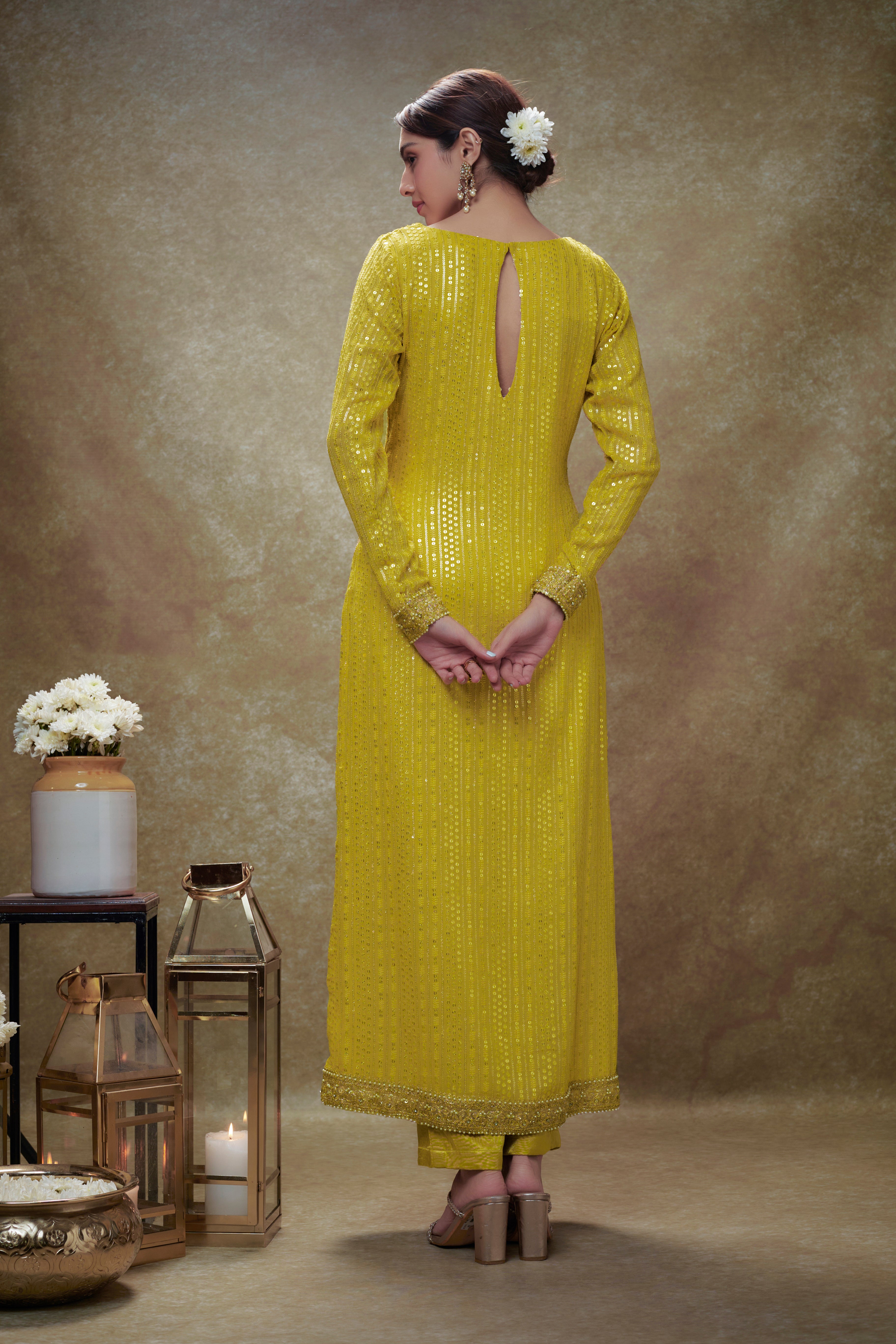 Haldi & gold sequin Kurta pants set