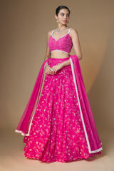 Raspberry pink floral embroidered lehenga blouse set