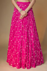 Raspberry pink floral embroidered lehenga blouse set