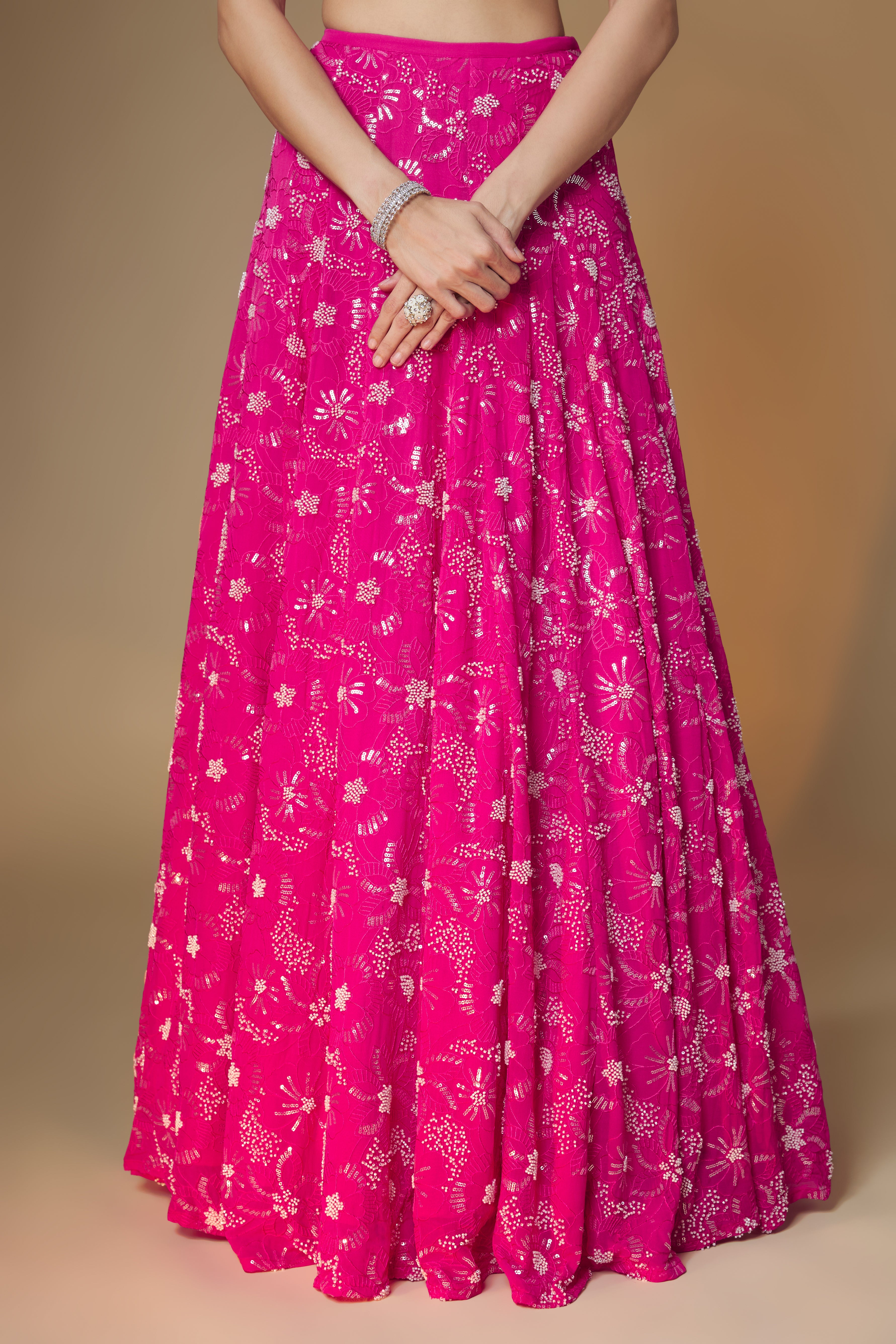 Raspberry pink floral embroidered lehenga blouse set