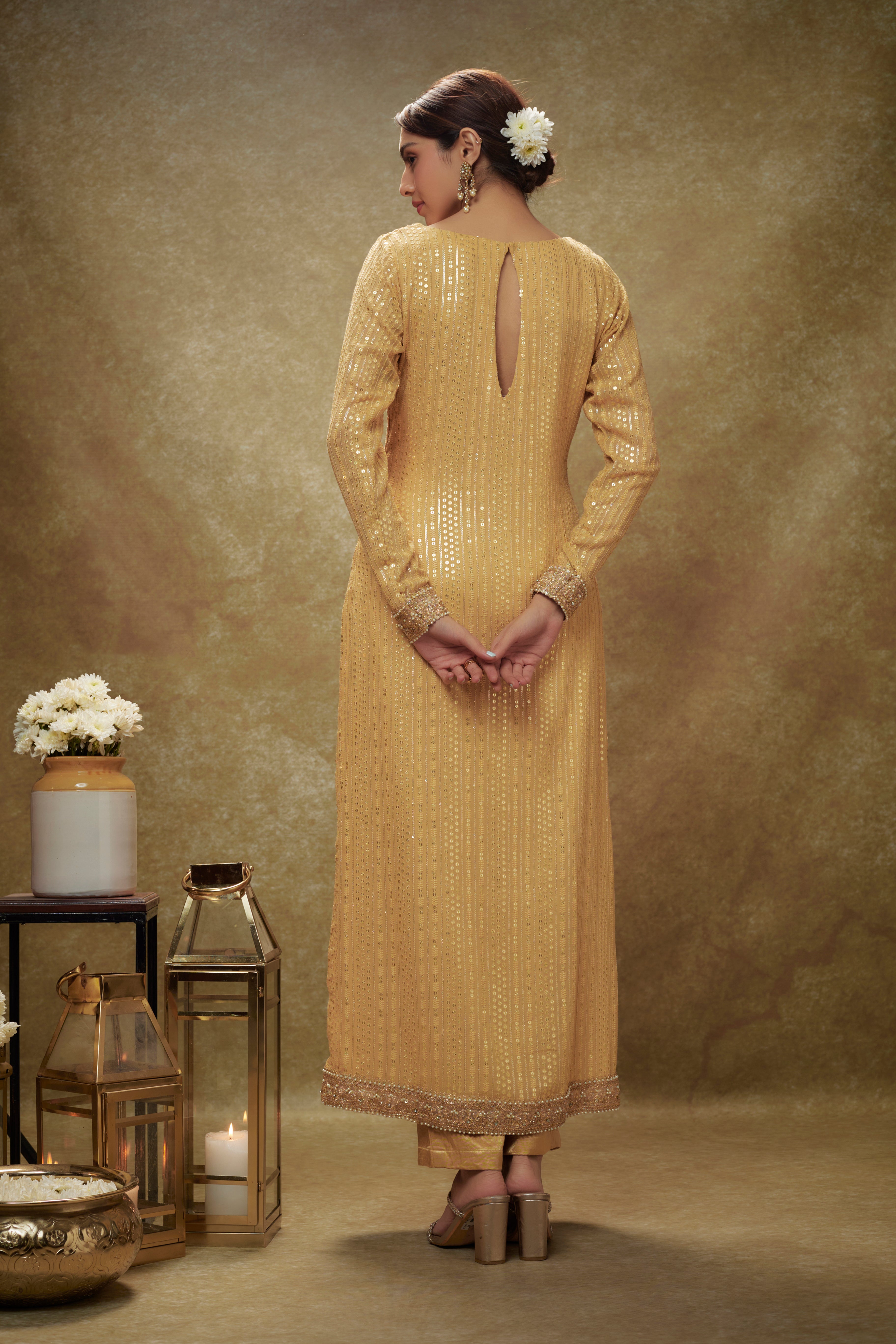 Champagne gold sequin Kurta pants set